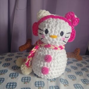 Cute Snowman Plush with Pink Accents